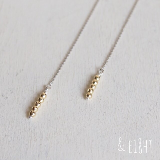 【受注制作】- K10/SV - Chain ピアス w/ Gold Beadsの画像1枚目