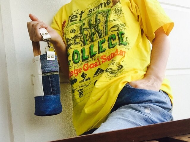 定番着画☆デニム&倉敷8号帆布ボトルホルダー500ml #01の画像1枚目
