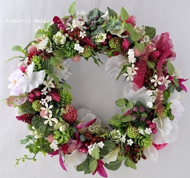shine & cool:hot pink & white sweetpea wreathの画像1枚目