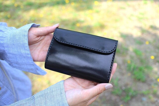 受注生産品】三つ折り財布 ～栃木ブラックサドル オールブラック