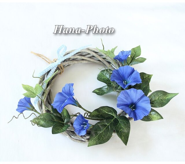 Sold out 藍色のアサガオのリース リース台:20㎝の画像1枚目