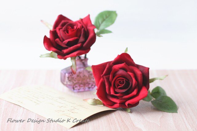 再販:フラメンコ(フローレス)・発表会に♡赤い薔薇のヘッドドレス(薔薇&葉)の画像1枚目