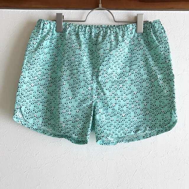 ★送料無料★可愛いハギレのショートパンツ:L(米パンダ:ブルー)の画像1枚目