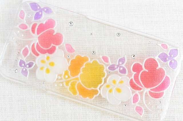 ☆iPhone・他機種作成可☆ ステンドグラス風ダイヤモンドクリスタルケース*Tropical Flower*の画像1枚目