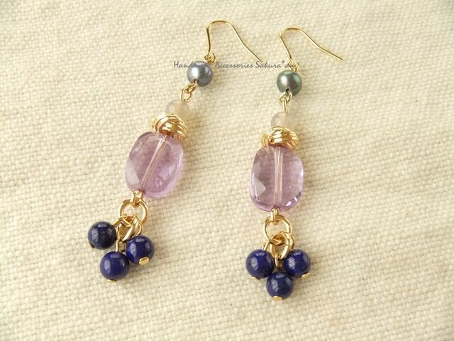 Pierces or Earrings アメシスト ラピスラズリ(P0759)の画像1枚目