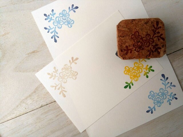 消しゴムはんこNo21(コーナー使いのできる花とリーフ)◇受注作成◇の画像1枚目