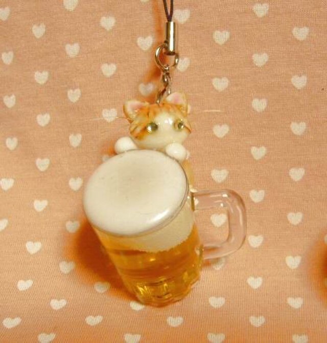 にゃんこのしっぽ○生ビールストラップ○メインクーン○猫の画像1枚目