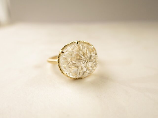 K18 Carving stone Ring 2の画像1枚目