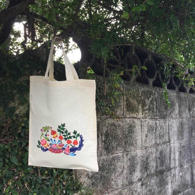 貝がら柄 手染め エコバッグ Bingata my bag "Shellfish"の画像1枚目
