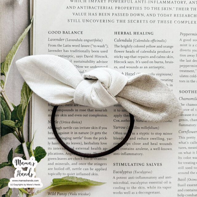 ⭐️20点売れました⭐️ ナチュラル リネン ベージュ x ホワイト バイカラー リボン ヘアゴム♪