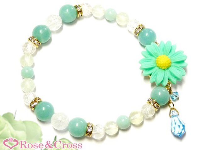 姫系☆グリーンマーガレットパワーストーン☆クラッククリスタルブレスレット!結婚式やパーティーなどの画像1枚目