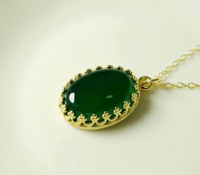 N94*天然石グリーンオニキスAAA☆クラウンネックレス | iichi 日々の