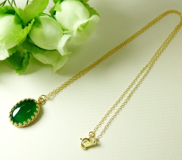 N94*天然石グリーンオニキスAAA☆クラウンネックレス | iichi 日々の