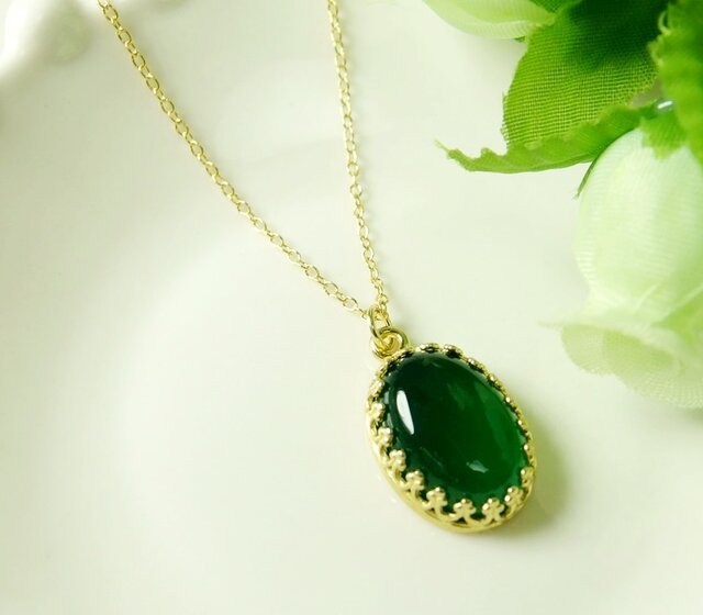 N94*天然石グリーンオニキスAAA☆クラウンネックレス | iichi 日々の