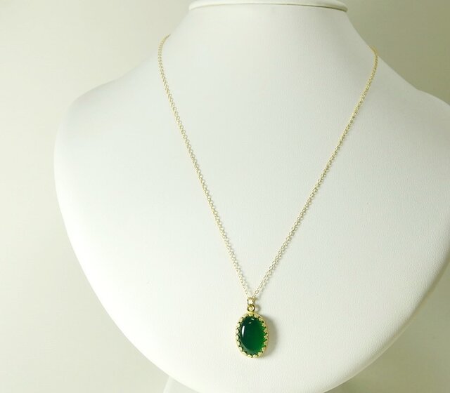 N94*天然石グリーンオニキスAAA☆クラウンネックレス | iichi 日々の