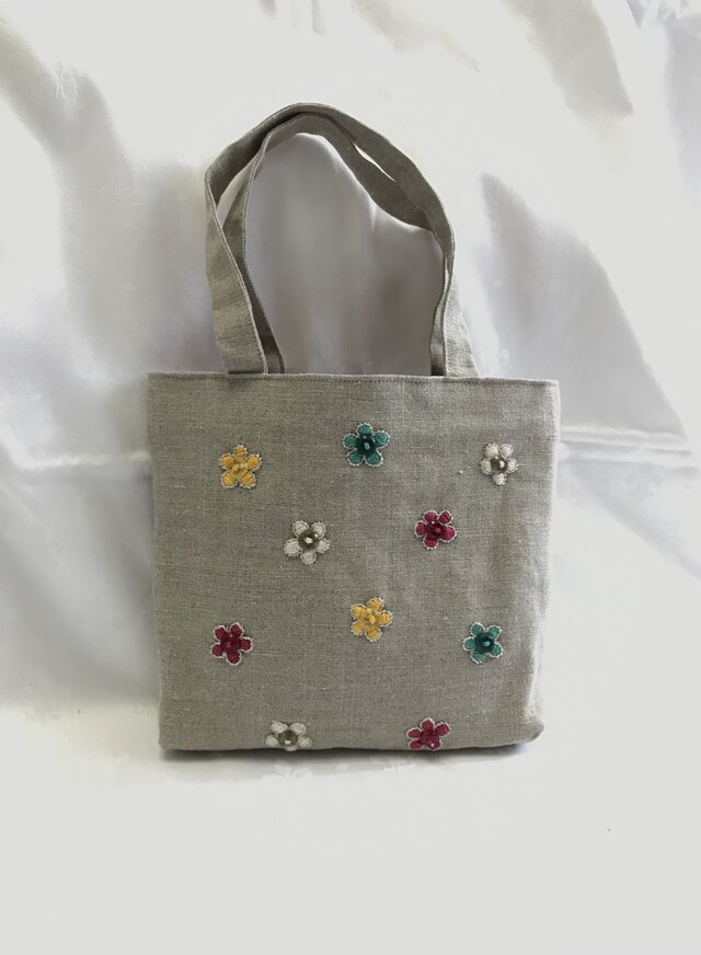 ぼたんお花の刺繍バッグ(ナチュラル)の画像1枚目