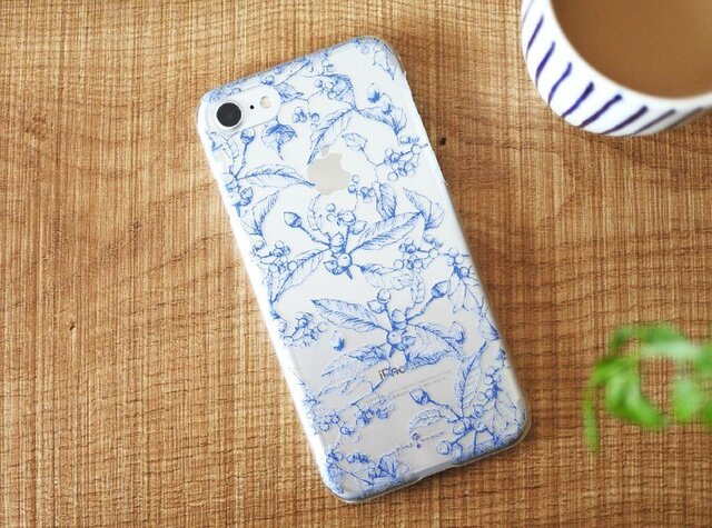 iPhoneクリアケース/木の実柄ネイビーラインの画像1枚目