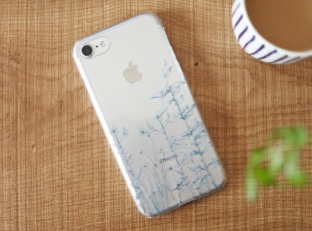 iPhoneクリアケース/緑草柄ディープグリーンラインの画像1枚目