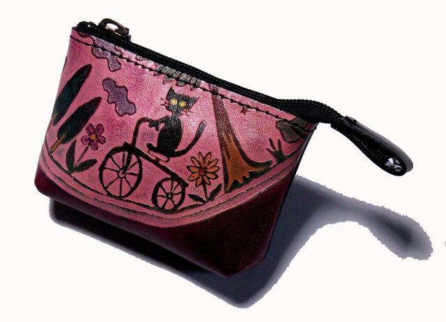 catwalk oikawa アートレザークラフト 自転車猫 小銭入れ ポーチ