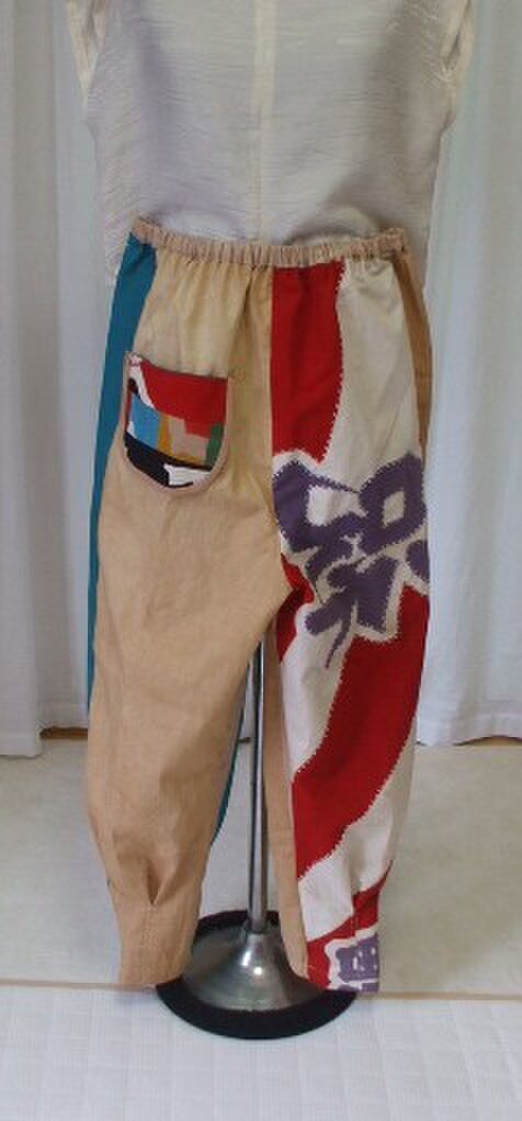 柿渋染大漁旗刺し子裾すぼまりパンツ 木綿 | iichi 日々の暮らしを