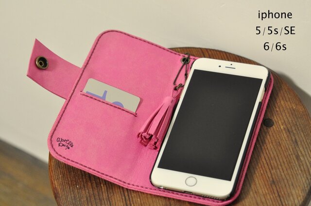 新色 iPhone5,5s,SE,6,6s,7 ビンテージチェリー 名入れ可 帆布×レザー