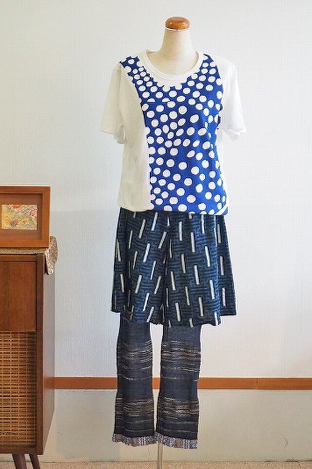 sale☆着物リメイクーkimono☆幾何学文様木綿絣のショートパンツ01の画像1枚目