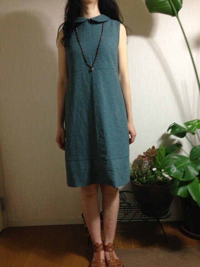 綿麻混ショールカラーワンピース