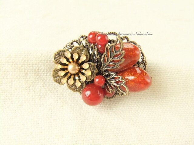 Brooch レース レッドアゲート(K0595)の画像1枚目
