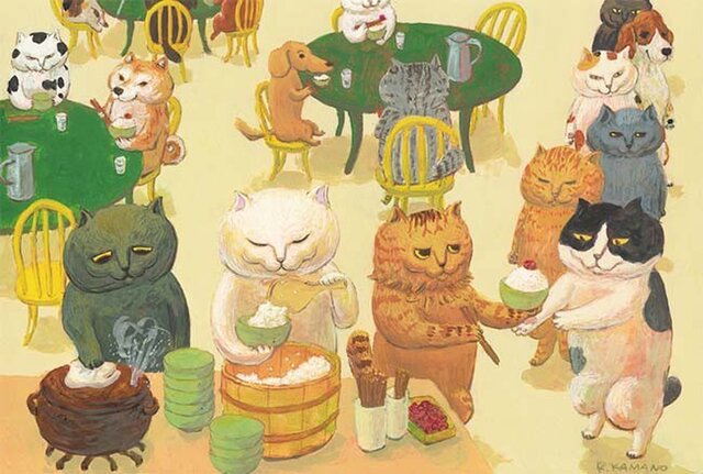 カマノレイコ オリジナル猫ポストカード「ごはん食堂」2枚セットの画像1枚目