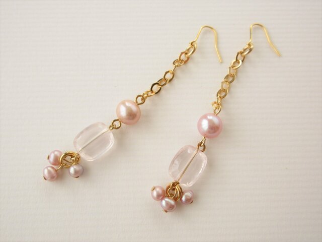 SALE Pierces or Earrings ローズクォーツ(P0765)の画像1枚目