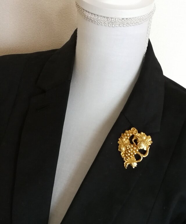 葡萄 ぶどう (50mm×40mm）ビンテージ ピンブローチ】男性用にも