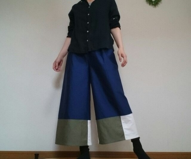 ガウチョパンツ大人の色合わせ素敵な配色ウエストゴムの画像1枚目
