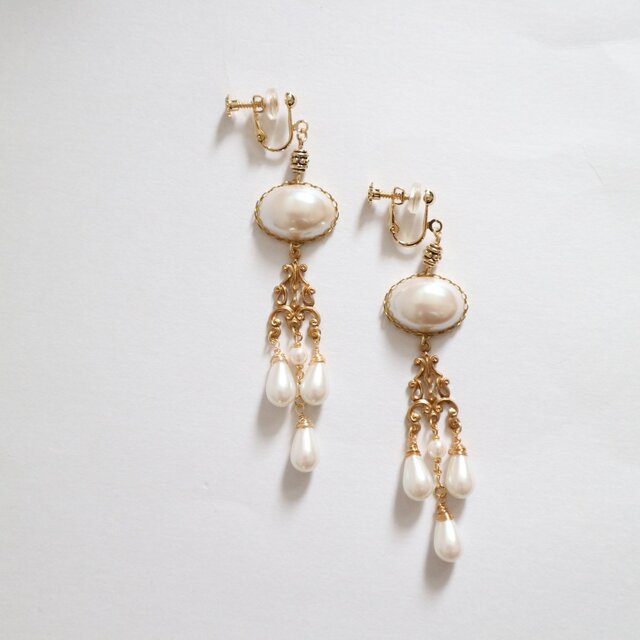 【再販】vintagestyle pearl chandelier earring/pierceの画像1枚目