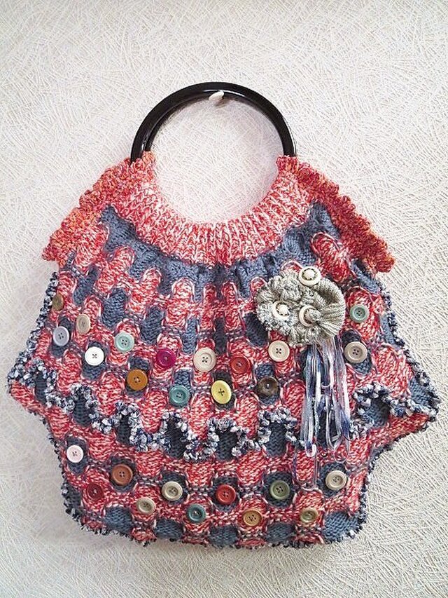 ★♪花hana花♪オリジナルデザインボタンニットBAGの画像1枚目