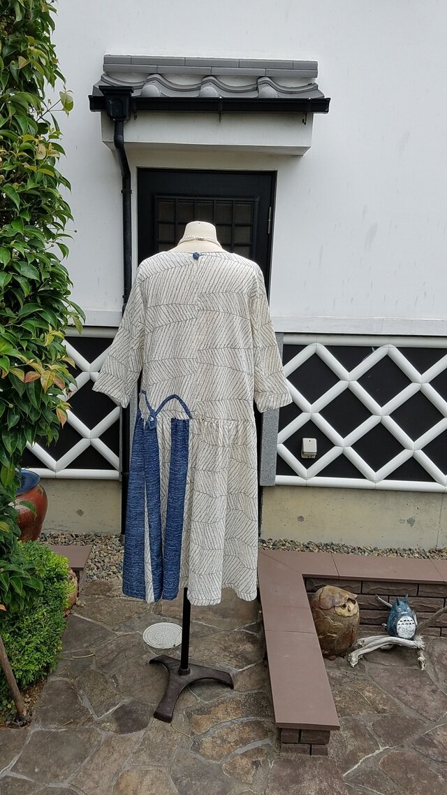 身幅52《小千谷ちぢみワンピース》夏着物リメイク 着物リメイク 手作り