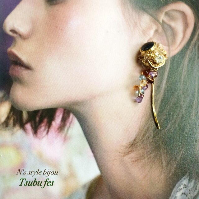 ピアス・つぶフェス2way(ネイビーゴールド)の画像1枚目