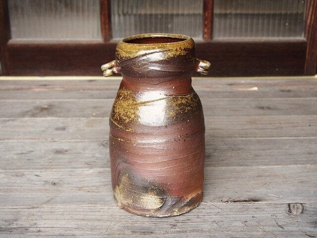 備前 耳付花入れ(20.5cm)_h1-024の画像1枚目