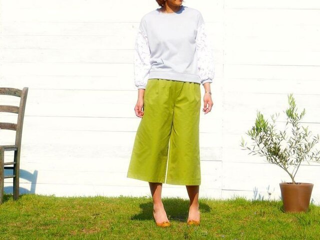 コットン ガウチョパンツ オリーブ affettoの画像1枚目