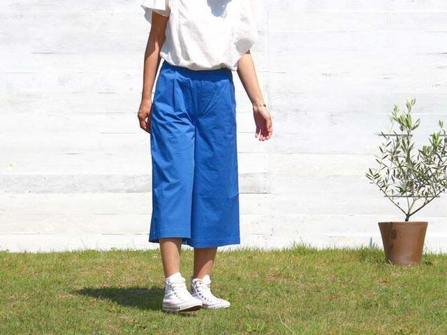 コットン ガウチョパンツ ブルー affettoの画像1枚目