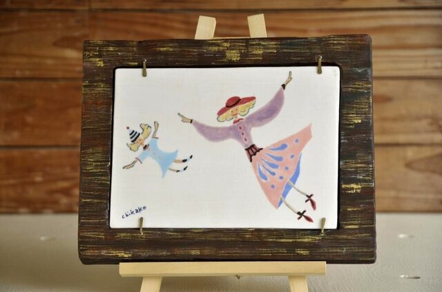 陶画 「少女とお母さん」の画像1枚目