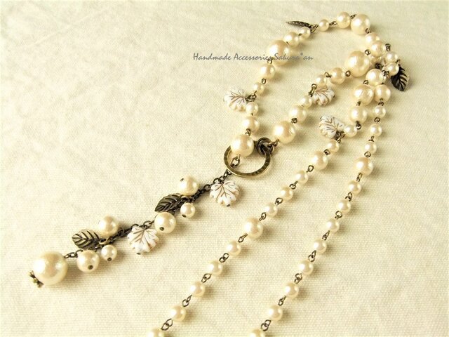 Necklace コットンパール 葉っぱ(N1117)の画像1枚目