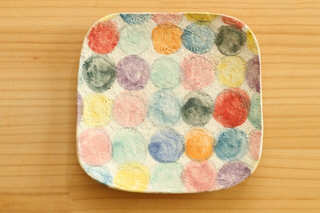 ※受注制作 粉引きカラフルドットのトースト皿。の画像1枚目