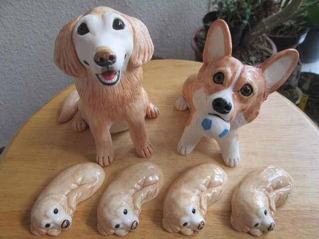 *ご予約品*コーギー&ゴールデンレトリバーの置物・箸置き(4個)の画像1枚目