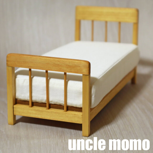 ドール用ベッド シングル（色：オーク） 1/12ミニチュア家具 | iichi