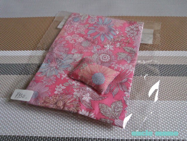 ドール用枕&掛布団SS・シングル用(薄)パリの日々(ピンク)1/12ミニチュア・ファブリックの画像1枚目