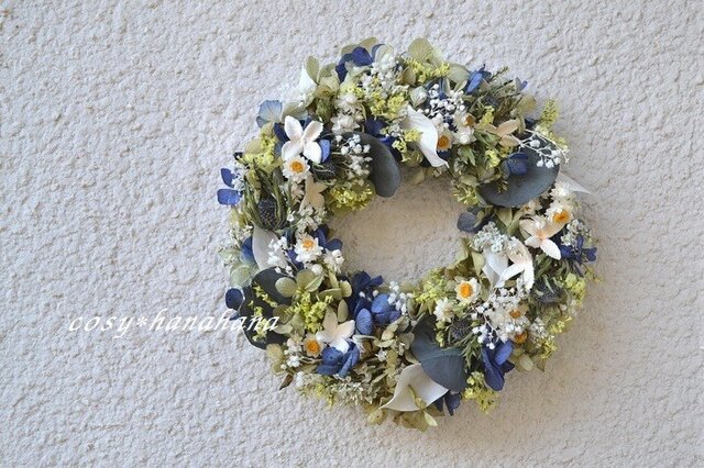 リモニュームとかすみ草小花wreathの画像1枚目