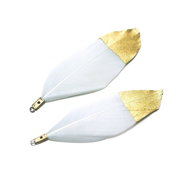 【2個】DUCK Featherライトグレーカラー&金粉フェザーチャーム、パーツの画像1枚目