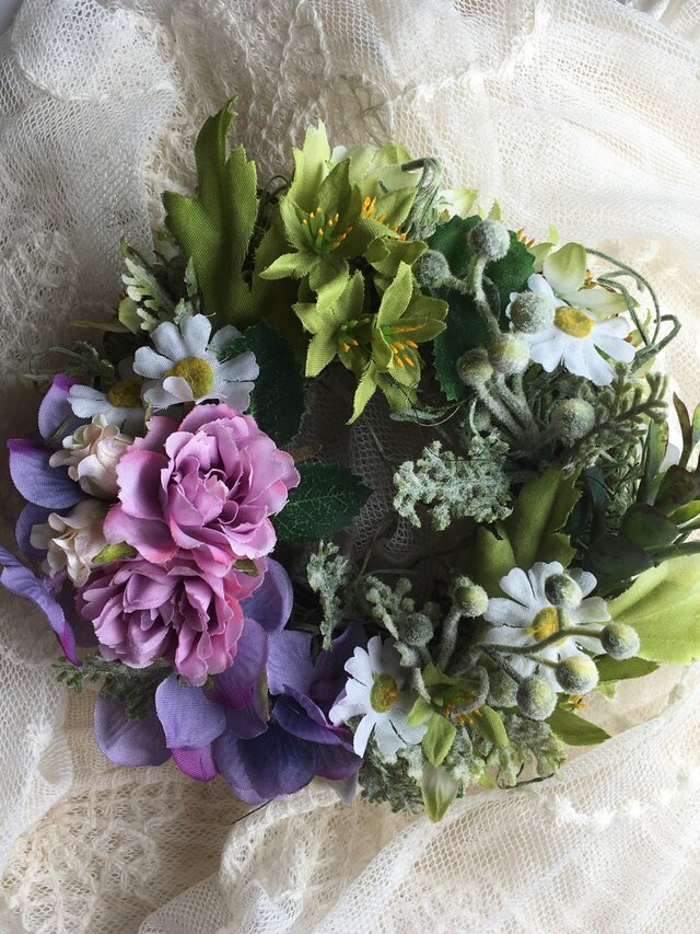 ピンクの薔薇と紫陽花のミニリースの画像1枚目