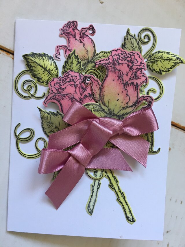 薔薇の花束 ピンク 小サイズカード(ピンクリボン)の画像1枚目