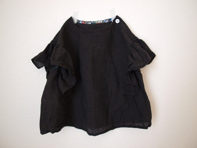 LINEN フリルチュニック *ブラック* size 80の画像1枚目